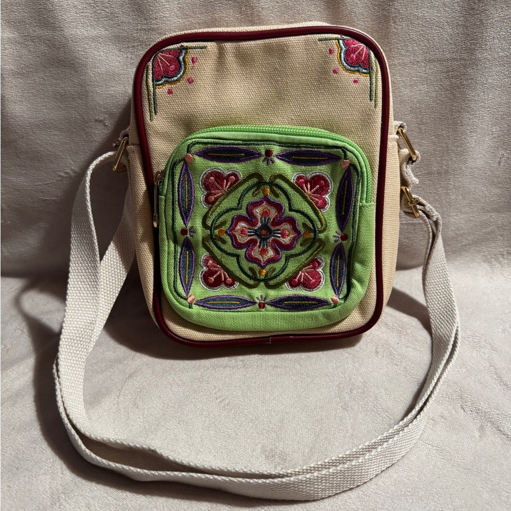 Embroidered Canvas Crossbody Bag NWOT